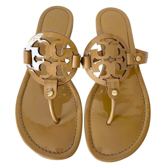 Tory Burch Shoes - Tory Burch Miller Patent Leather Thong Sandals Flip Flops Beige Tan Size 10.5